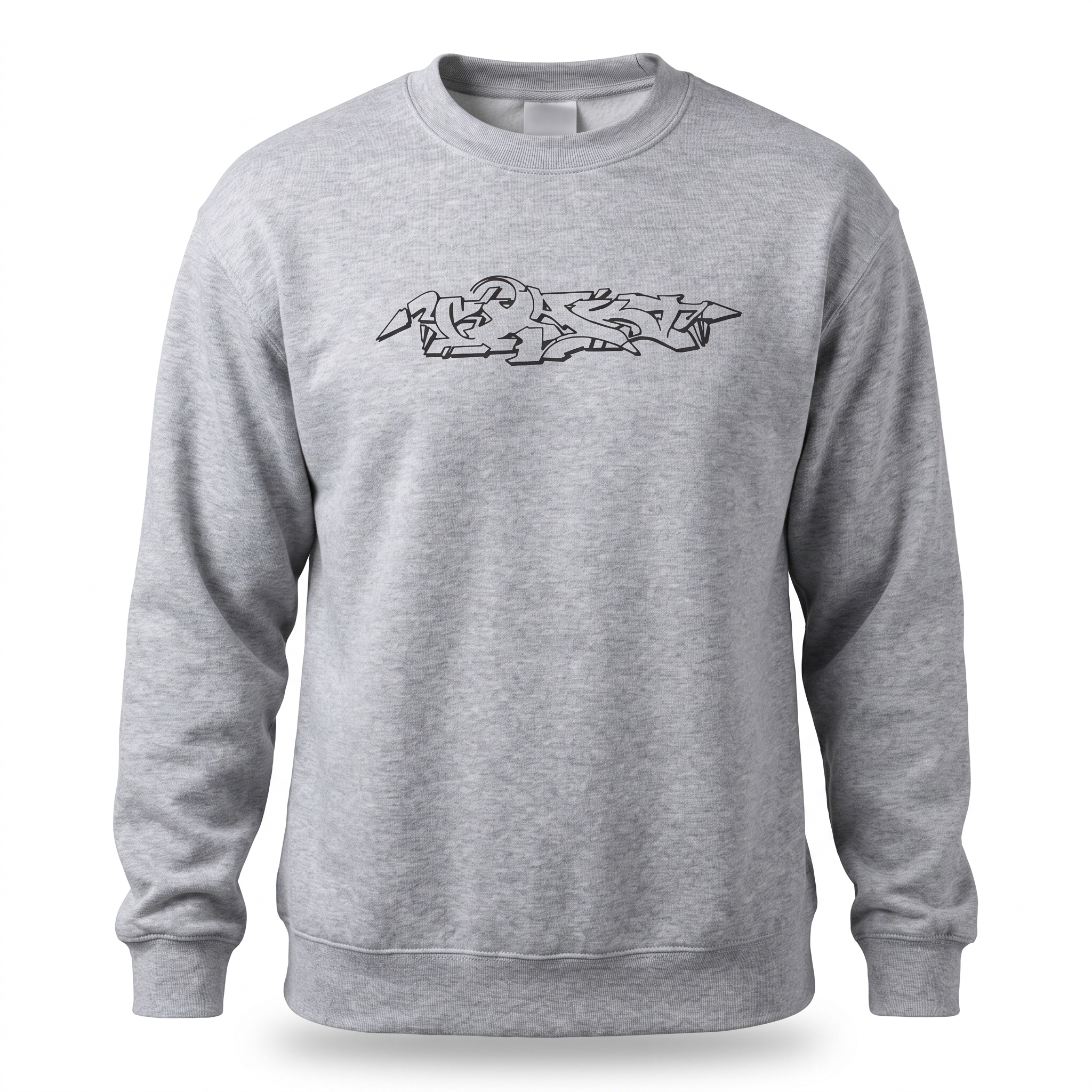 Amsterdam Sweater in geflecktem Grau mit schwarzem Graffiti-Outliner